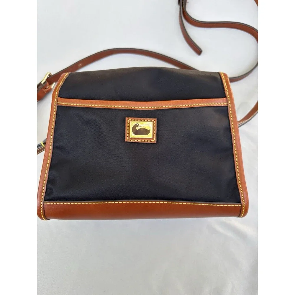 Vintage Dooney & Bourke Black Nylon Brown Leather Crossbody Shoulder Bag